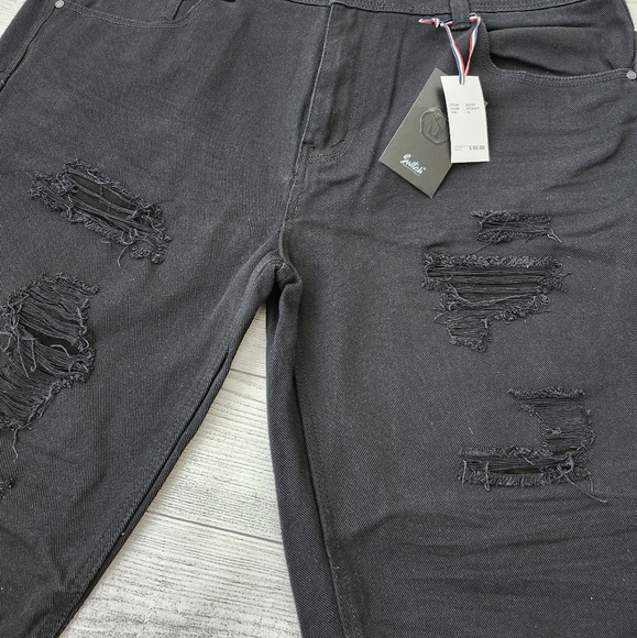 Plus Size Black Distressed Denim Shorts - Picture 3 of 16